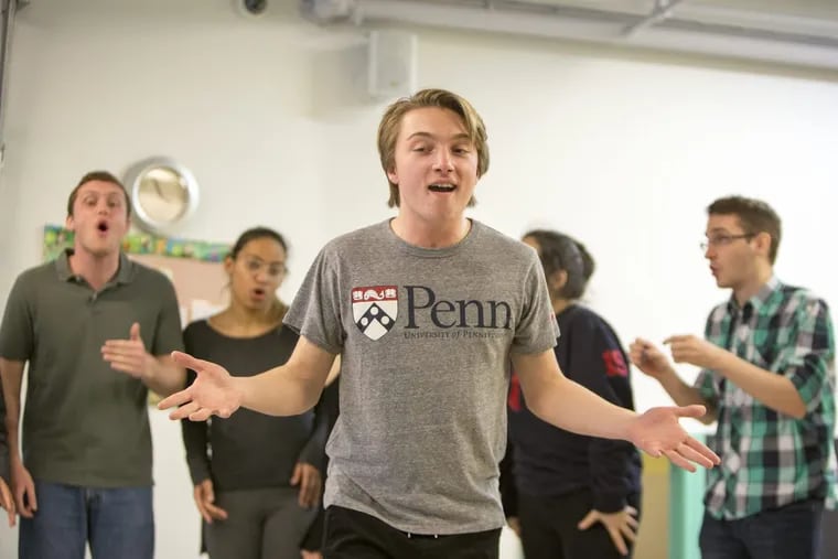Anthony Scarpone-Lambert, 18, a first-generation student at the University of Pennsylvania from Chalfont, performs with the school’s Disney A Cappella group at Penn Children’s Center.