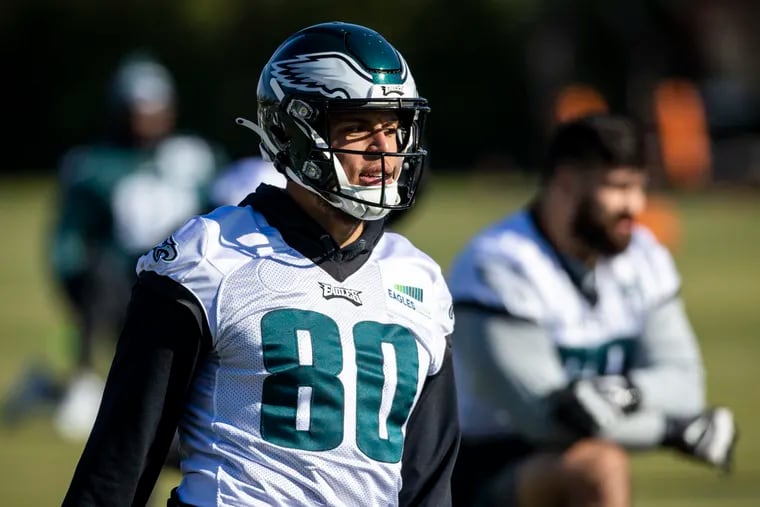 On Thursday, for the first time in 10 months, Eagles tight end Tyree Jackson was back on the practice field.