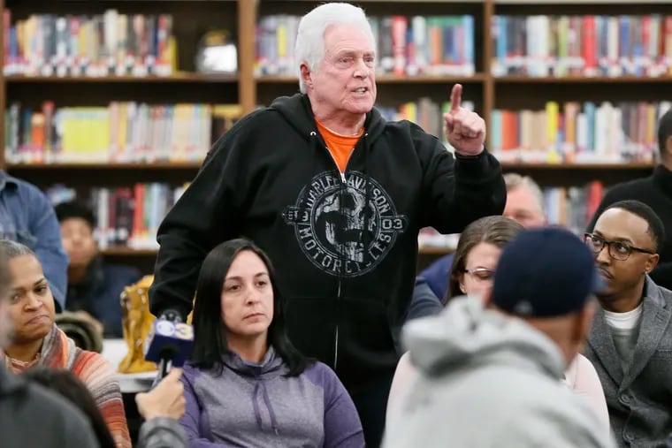 Steve Martinelli, a Buena Vista township committeeman and former Buena wrestler, speaks at the Buena Regional school board session held to discuss the recent incident in which a Buena High wrestler was compelled to have his dreadlocks cut in order to compete. The emergency meeting was held at the Buena Regional High School Media Center on December 26, 2018.   ELIZABETH ROBERTSON / Staff Photographer