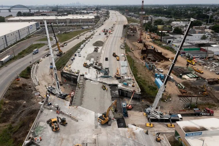 Construction continues on the collapsed section of I-95 in Northeast Philadelphia on Tuesday.