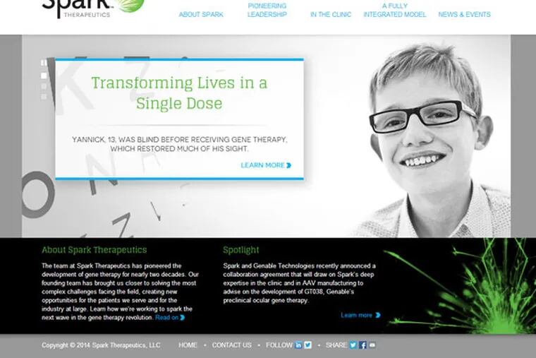 A screen grab from Spark Therapeutics' web site, sparktx.com.