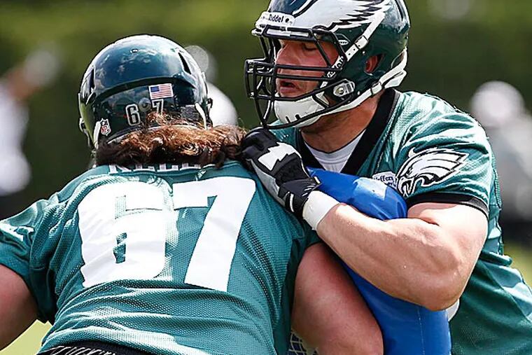 Lane Johnson, the No. 4 overall pick in the draft, continued taking his snaps with the second team. (David Maialetti/Staff Photographer)