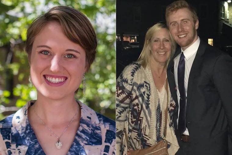 Meghan Shea, left, and Spencer Dunleavy, right, were named Rhodes Scholars. Dunleavy is pictured with his mother, Cindy Halbherr.