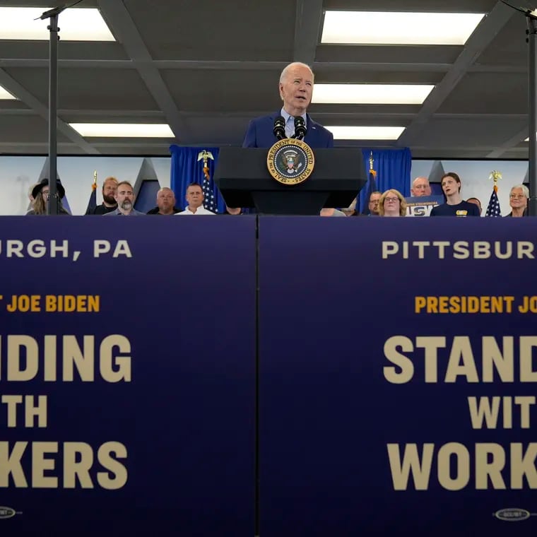 President Joe Biden speaks at a campaign event at United Steelworkers Headquarters on Wednesday, April 17, 2024, in Pittsburgh, Pa.