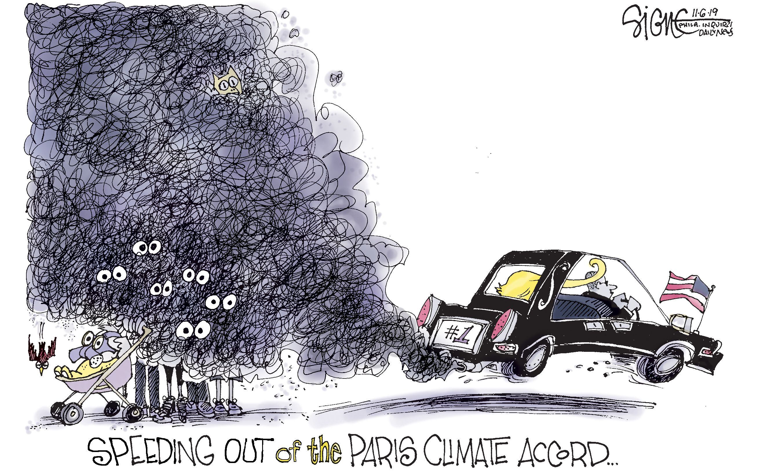 Political Cartoon: Trump speeds out of the Paris climate agreement