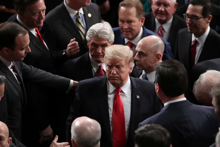 President Donald Trump departs after his State of the Union address. He spent only 16 minutes discussing foreign policy matters, mostly focused on proposed troop withdrawals in Afghanistan and Syria.