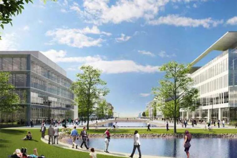A rendering of the so-called Canal District at the Navy Yard, which now has the same number of employees as it did before the shipyard closed in 1995.