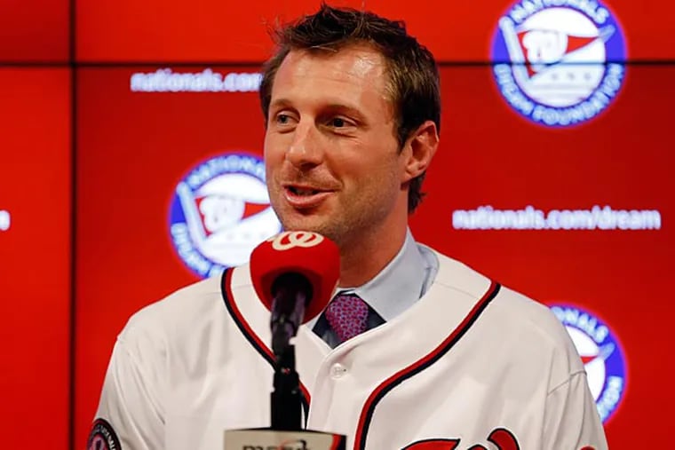 Washington Nationals pitcher Max Scherzer speaks during an introductory press conference at Nationals Park. (Geoff Burke/USA Today)