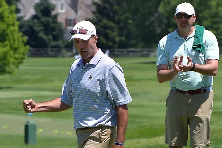 Dave McNabb, here pictured celebrating a birdie putt on the 18th hole of the Philadelphia PGA in 2016, finished tied for No. 12.