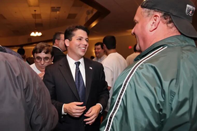 Democrat Brendan Boyle (center) celebrates his victory in the 170th District, where he defeated Republican Matt Taubenberger for the seat of retiring state Rep. George Kenney, a Republican.