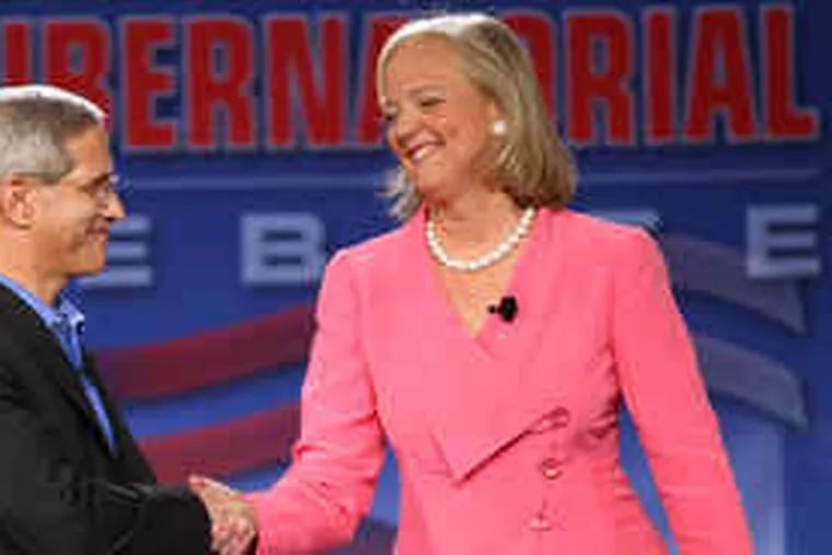 California GOP gubernatorial candidates Steve Poizner and Meg Whitman after a debate last month. The state's Republican and Democratic Parties both oppose the open-primary bid.
