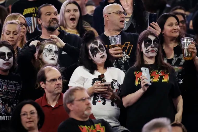 Fans wait for Kiss to perform during the "End Of The Road Tour" at the Wells Fargo Center on March 29, 2019.