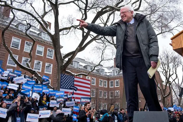 Sen. Bernie Sanders (I-Vt.) arrives to the stage as he kicks off his 2020 presidential campaign Saturday, March 2, 2019, in the Brooklyn borough of New York.