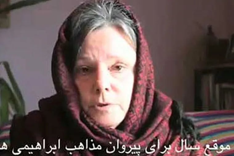 The mother of imprisoned American hiker Sarah Shourd released a video today appealing to Iran's top cleric to be compassionate in this holiday season and free her daughter and the trekking companions arrested with her. (Still frame / YouTube.com)