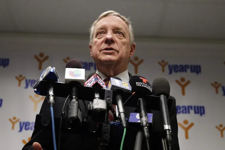 Sen. Dick Durbin, D-Ill., speaks at a news conference as he visits students of Year Up Chicago, a one-year long job training program that provides low-income young adults, Friday, Jan. 12, 2018, in Chicago. The senator present at a White House immigration meeting says President Donald Trump used vulgar language to describe African countries, saying he “said these hate filled things and he said them repeatedly.”