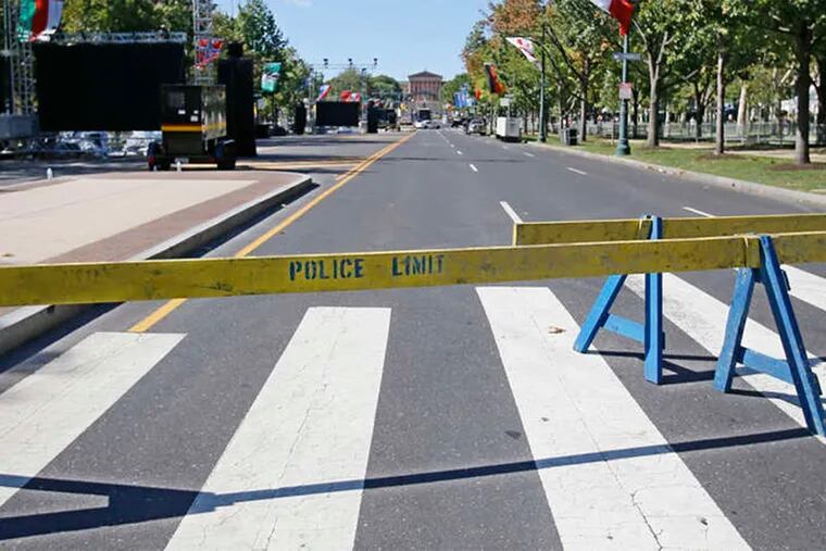 Benjamin Franklin Parkway was closed to traffic in preparation for the papal visit.