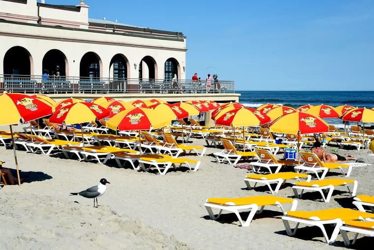 Frenchy's occupies most of the beach - with lots of empty loungers - near Music Pier in Ocean City over the Memorial Day weekend. They put out their chaise lounges and umbrellas early in the morning, much to the chagrin of regulars, who claim their commercialized chairs monopolize the beach.