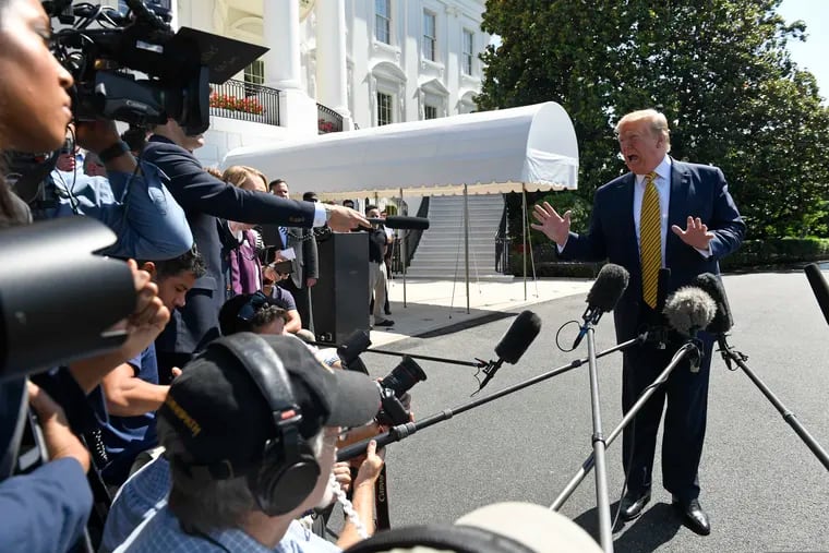 President Donald Trump speaks to reporters on the South Lawn of the White House in Washington, Saturday, June 22, 2019, before boarding Marine One for the trip to Camp David in Maryland.