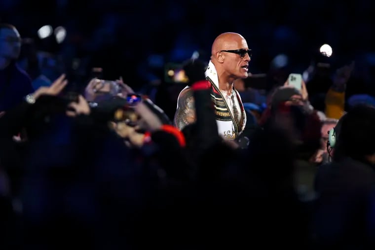 Dwayne "The Rock" Johnson takes the ring during the Undisputed WWE Universal Championship match at WrestleMania XL at Lincoln Financial Field on April 7.