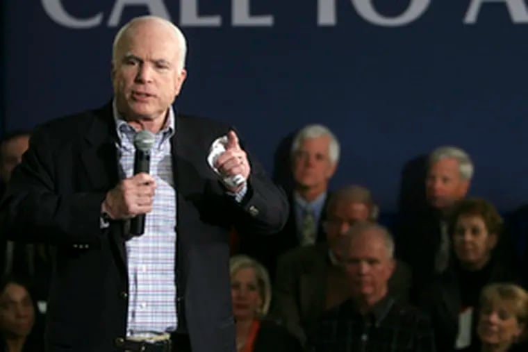 Sen. John McCain , presumptive GOP nominee, speaks at a town-hall-style meeting in Denver.
