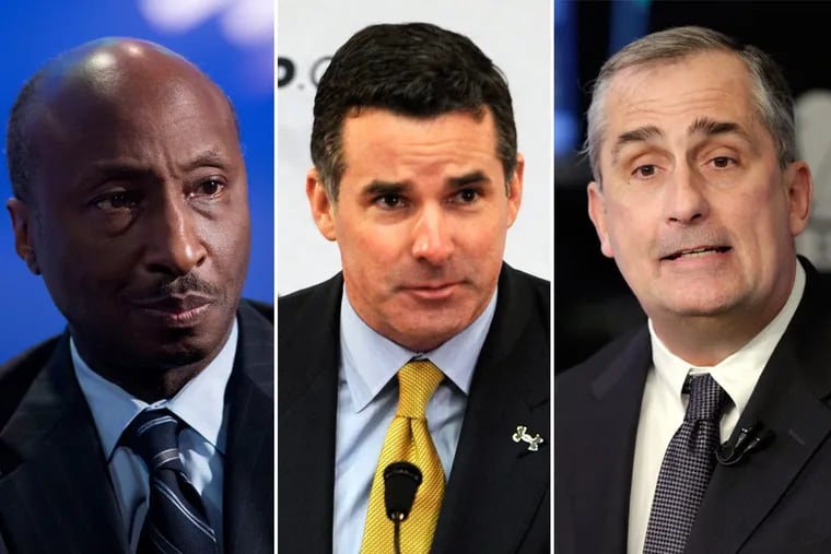 (From left to right) Merck CEO Kenneth Frazier, Under Armour CEO Keven Plank and Intel CEO Brian Krzanich all resigned from President Trump’s American Manufacturing Council following his muted comments on the violence in Charlottesville, Va. over the weekend.
