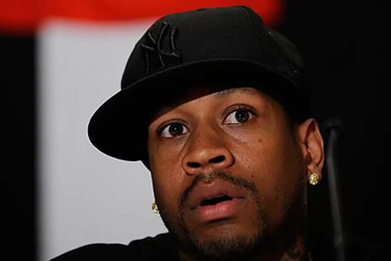 Allen Iverson answers questions in New York after signing a two-year deal with Turkish team Beskitas. (AP/Stephen Chernin)