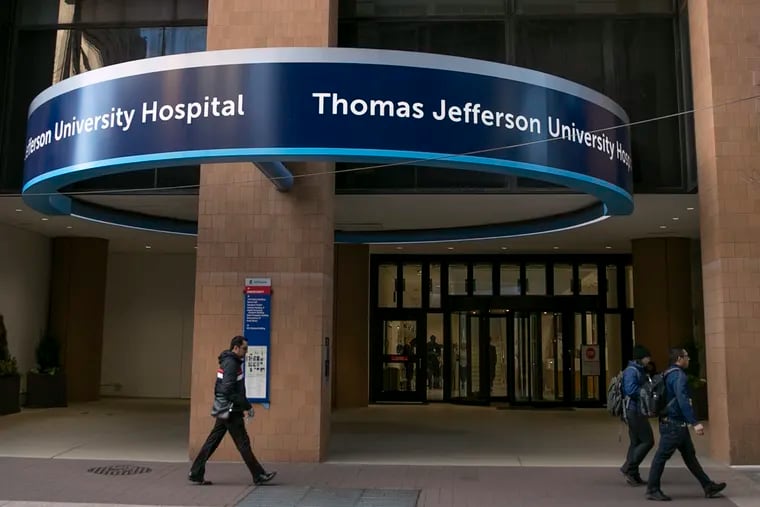 An exterior view of the Thomas Jefferson University Hospital in Center City Philadelphia