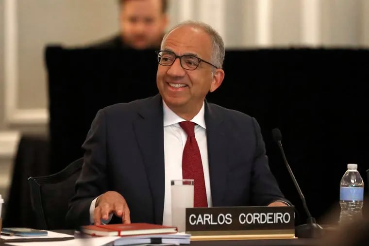 U.S. Soccer Federation President Carlos Cordeiro at Friday's public session of the governing body's board meeting in Chicago.