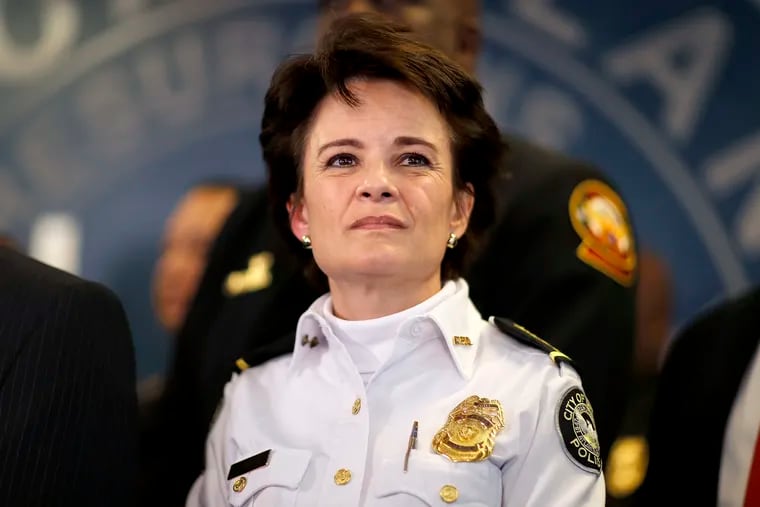 Atlanta Police Chief Erika Shields at a news conference in 2018.