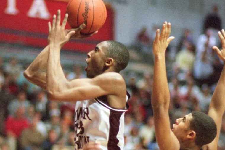 Lower Merion's Kobe Bryant driving to the basket against Coatesville in a 1995 high school playoff game where then-Sixers coach John Lucas first saw Bryant in action. Lucas wanted to draft him in 1996, but he was fired before then. The Sixers drafted Allen Iverson.