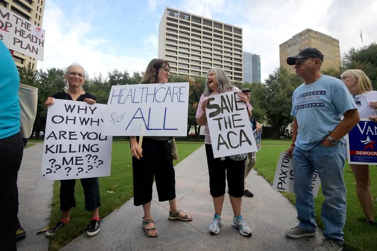 Supporters of the Affordable Care Act protest during a rally at Burnett Park in Fort Worth, Texas, Wednesday, Sept. 5, 2018. (Max Faulkner/Fort Worth Star-Telegram/TNS)