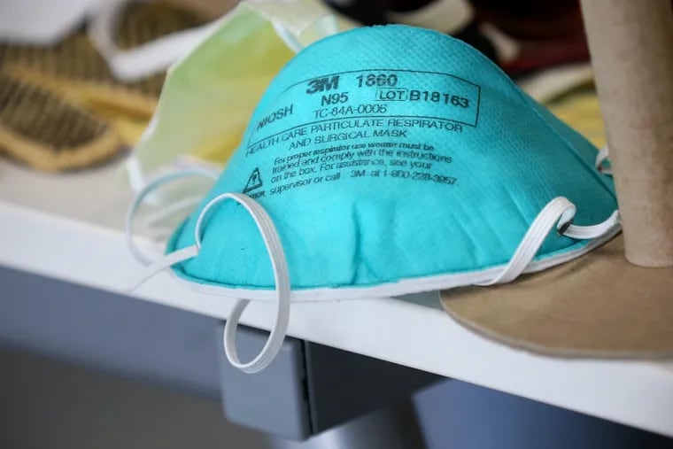 A surgical N95 respirator is pictured in Philadelphia on Friday, April 3, 2020. The respirators are in short supply due to the coronavirus pandemic.