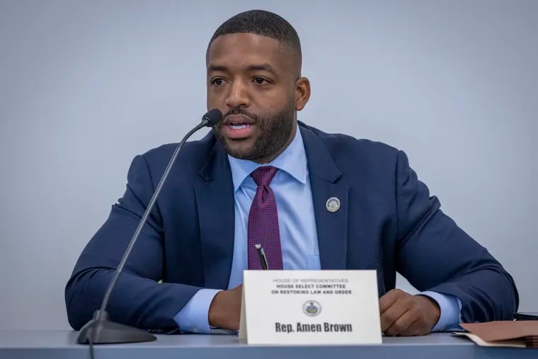 Rep. Amen Brown making his opening statement at start of symposium hosted by Pennsylvania House Select Committee on Restoring Law and Order at the Penn State at the Navy Yard building 661 at the Navy Shipyard on Thursday, September 29, 2022.