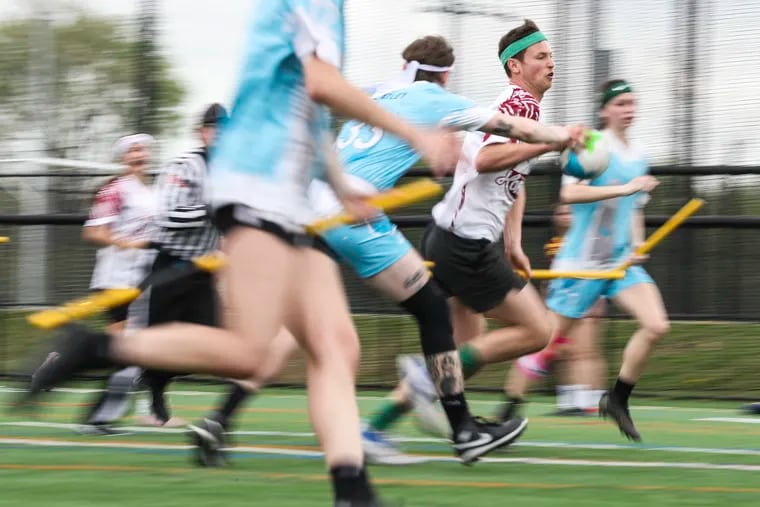 A game of quadball between the Harvard Horntails and the Columbia College Chicago Renegades is played.