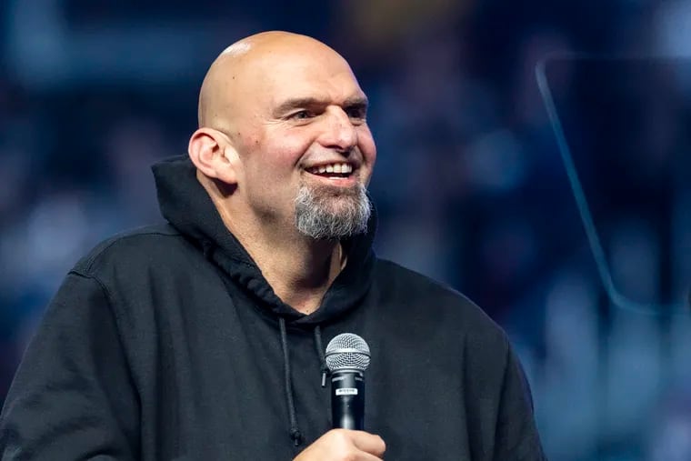 John Fetterman spoke at the Liacouras Center in November 2022, days before he was elected to the Senate. Recently, he was diagnosed with mild to moderate hearing loss.