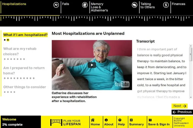 Screengrab of www.planyourlifespan.org, an online guide to help people plan for life after age 75.