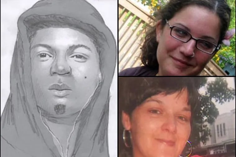 Police released this sketch of a suspect based on a description by a woman who survived an attempted strangling.  Meanwhile, Elaine Goldberg, top right, was fatally strangled, as was Christine  Piacentini, lower right.