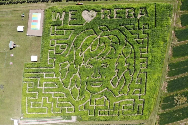 An aerial view of the Reba McEntire corn maze at Mt. Airy Orchards in Dillsburg, York County.