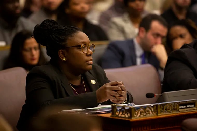 City council member Kendra Brooks, attends her first working meeting in City Hall on Thursday, Jan. 23, 2020.