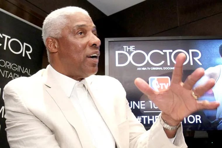 Former Sixer Julius Erving talks to the media following a press conference on June 5, 2013, prior to a private screening of "The Doctor." (Charles Fox/Staff Photographer)