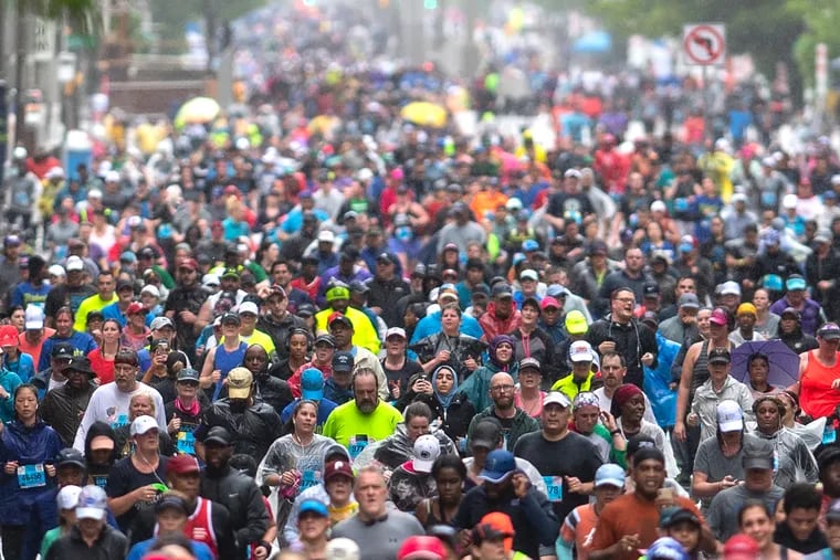 Runners run during The Blue Cross Broad Street Run, Sunday, May 5, 2019.