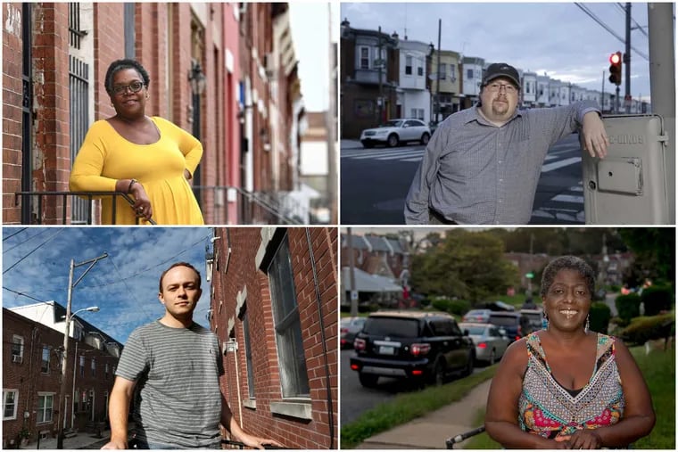 Cyndi Lunsford (top left) in Swampoodle, J.G. McMillan (top right) in West Passyunk, Michael McCarty (bottom left) in Devil's Pocket, and Lisa-Jane Erwin (bottom right) in East Oak Lane.