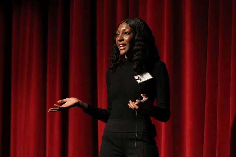 Jayla Armani Swann, a senior at Owings Mills High School, MD pitches her product "The Luxe Brush Co." to the judges at the Norm Brodsky Business Concept Competition at Rider University, Lawrenceville, NJ, January 25, 2020. She won a full four-year tuition scholarship to Rider.