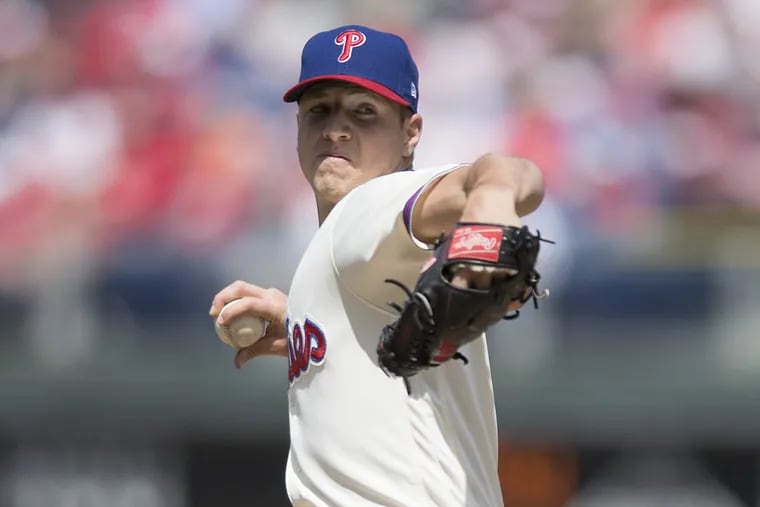 Phillies pitcher Nick Pivetta delivers during the first inning of the Phillies win against the Pirates on Sunday.