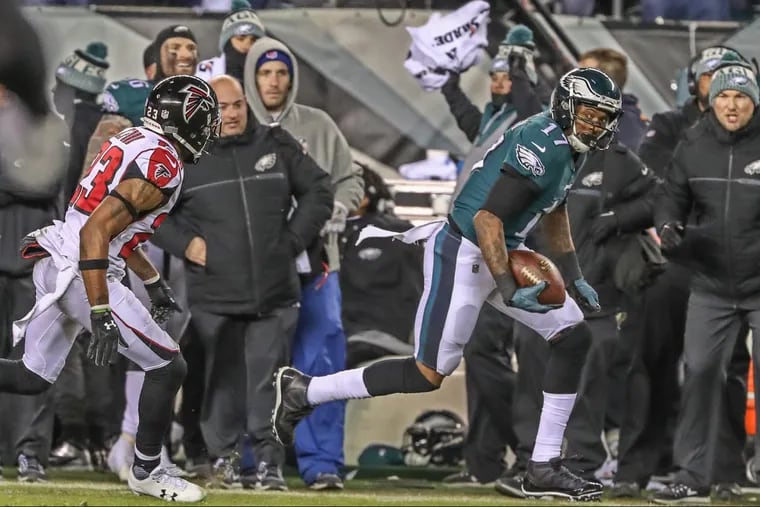 Eagles receiver Alshon Jeffery caught four passes in Saturday’s 15-10 win over the Falcons.