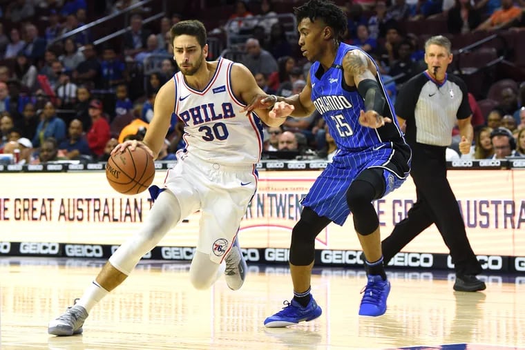 Furkan Korkmaz (left) is eager to show that he can replace JJ Redick as the 76ers three-point specialist this season.