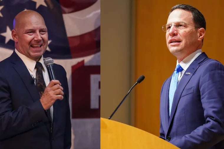 State Sen. Doug Mastriano, left, and Attorney General Josh Shapiro, right.