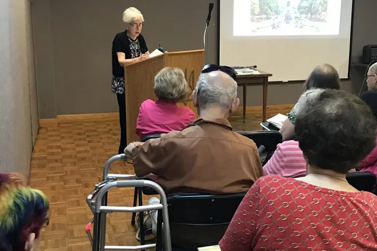 REAPTalk members meet every Wednesday for senior continuing education lectures to each other. Sylvia Silverman of Willow Grove addresses the group Sept. 27 on “Philadelphia: Then and Now.”