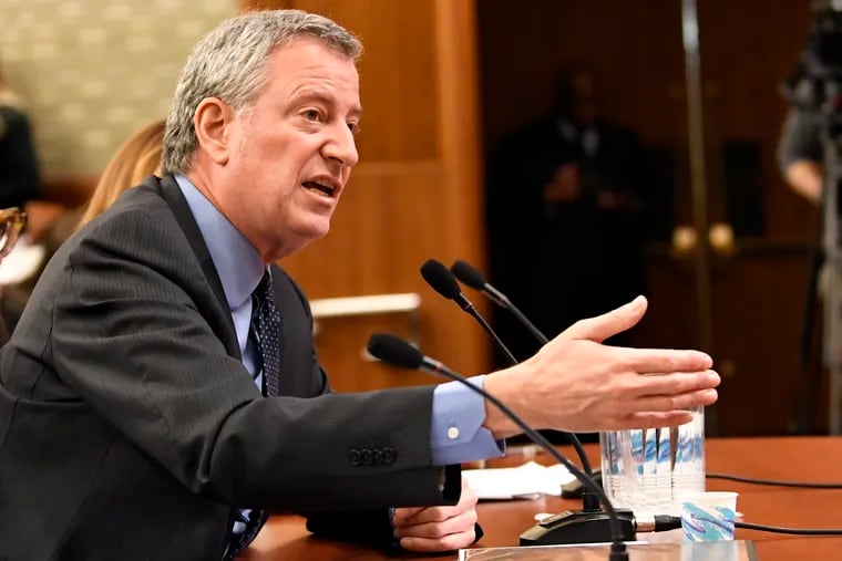 New York City Mayor Bill de Blasio testifies during a joint legislative budget hearing on local government Monday, Feb. 11, 2019, in Albany, N.Y. De Blasio acted very much like a White House candidate during his weekend visit to Iowa that starts the presidential nominating process, meeting with Democrats and pitching a populist message.