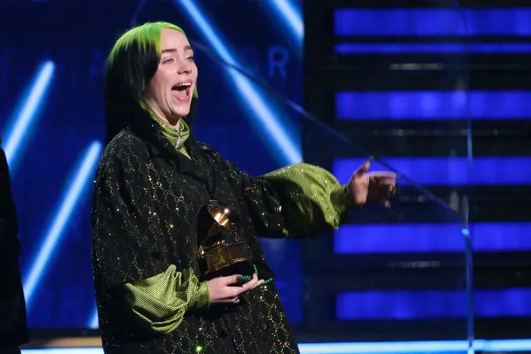 Billie Eilish accepts the award for record of the year for "Bad Guy" at the 62nd annual Grammy Awards on Sunday, Jan. 26, 2020, in Los Angeles. (Photo by Matt Sayles/Invision/AP)